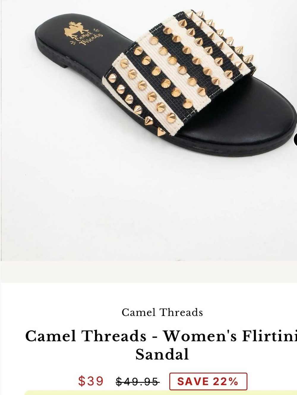 Camel Threads Flirtini Women's Black & White Gold Studded Slide Sandal